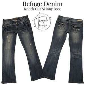 Refuge‎ Denim Knock Out Skinny Boot Jeans Distressed Medium Wash Size 10R
